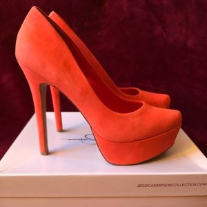 Beautiful Coral Suede Platform Heels